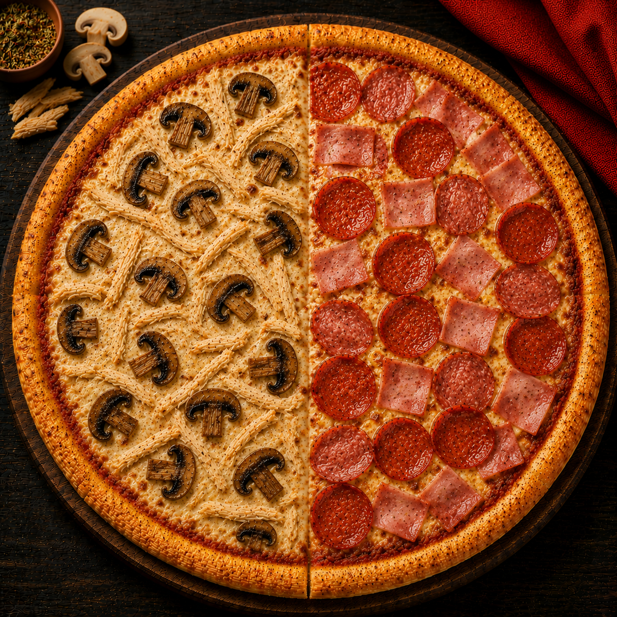 Pizza Pollo y Champiñones y Carnes