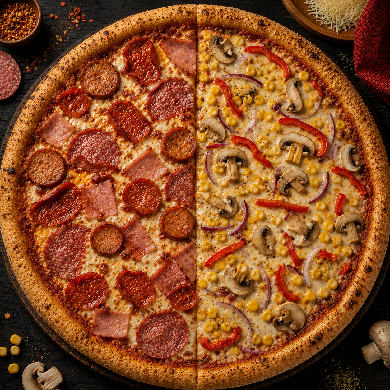 Pizza Carnes y Vegetariana