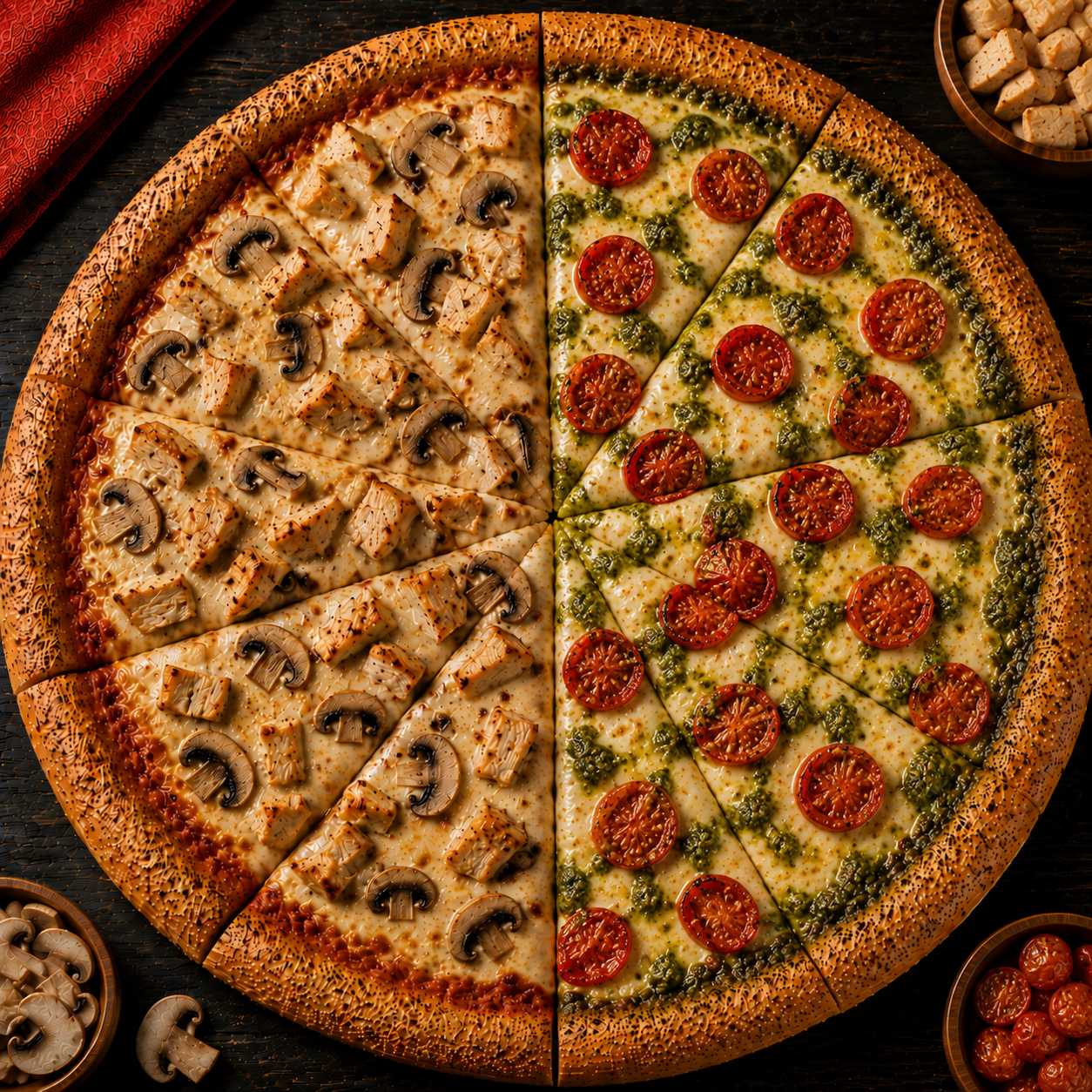Pizza Grande Pollo y Champiñones y Margarita Sweet