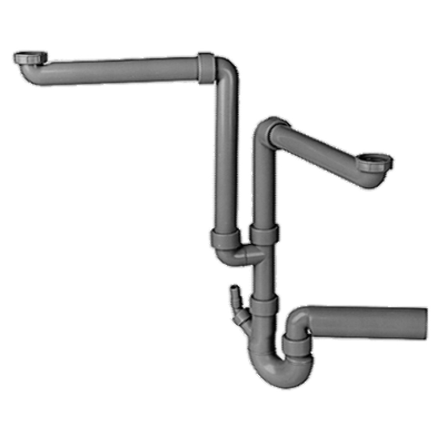 Sifone per lavello GEBERIT 2" x 56 mm, doppio raccordo e attacco da 1" grigio
