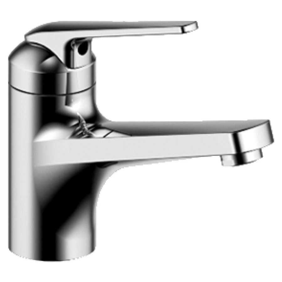 Miscelatore per lavabo DOMO.5  sporgenza 150 mm, scarico fisso CoolFix, EfficientControl con valvola eccentrica portata 7.5 (L min) flessibili di collegamento 3 8" classe di rumorosità I, Classe energetica B chromeline