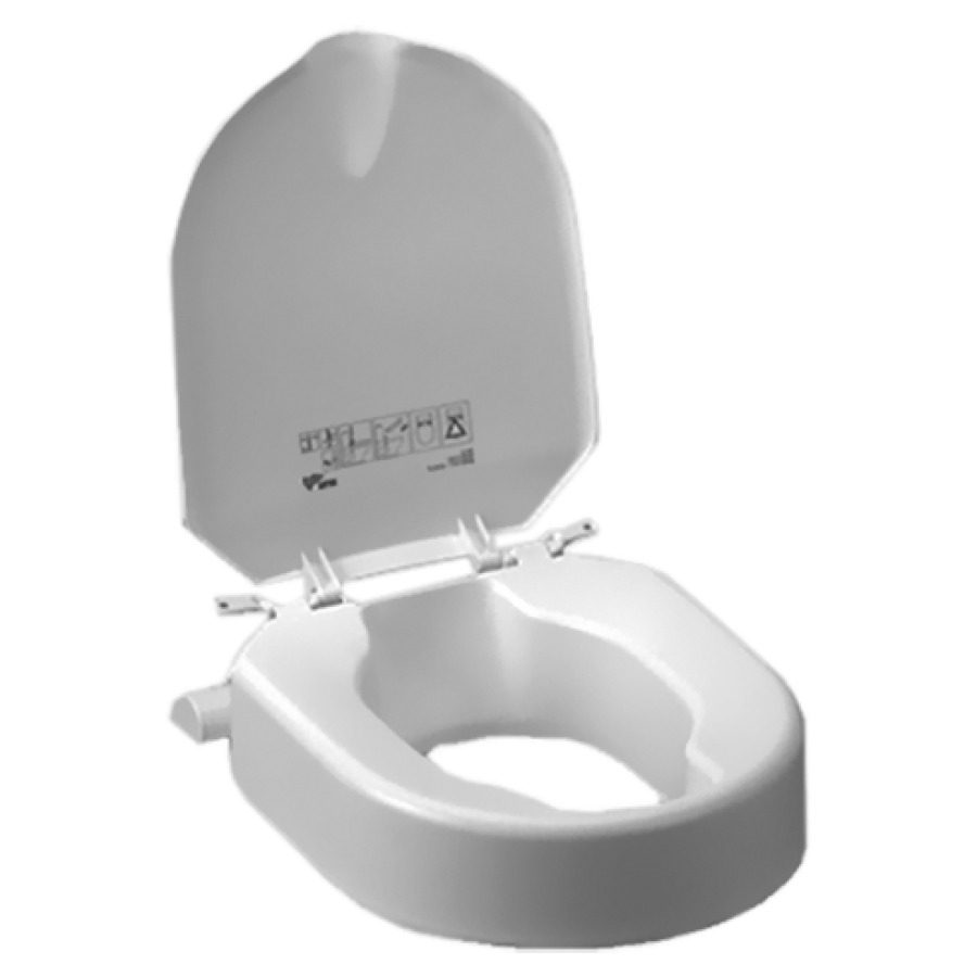 Sedile WC HI-LOO con coperchio, montaggio fisso sedile rialzato 6 cm materiale fissaggio compreso bianco