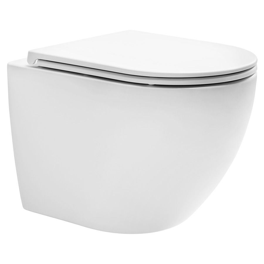 Vaso sospeso Set Procasa Delta UP costituito da: vaso sospeso 52 x 36,5 cm rimless, Tornado Flush, sedile WC con coperchio, tagliabile abbassamento automatico cerniere acciaio inossidabile bianco standard