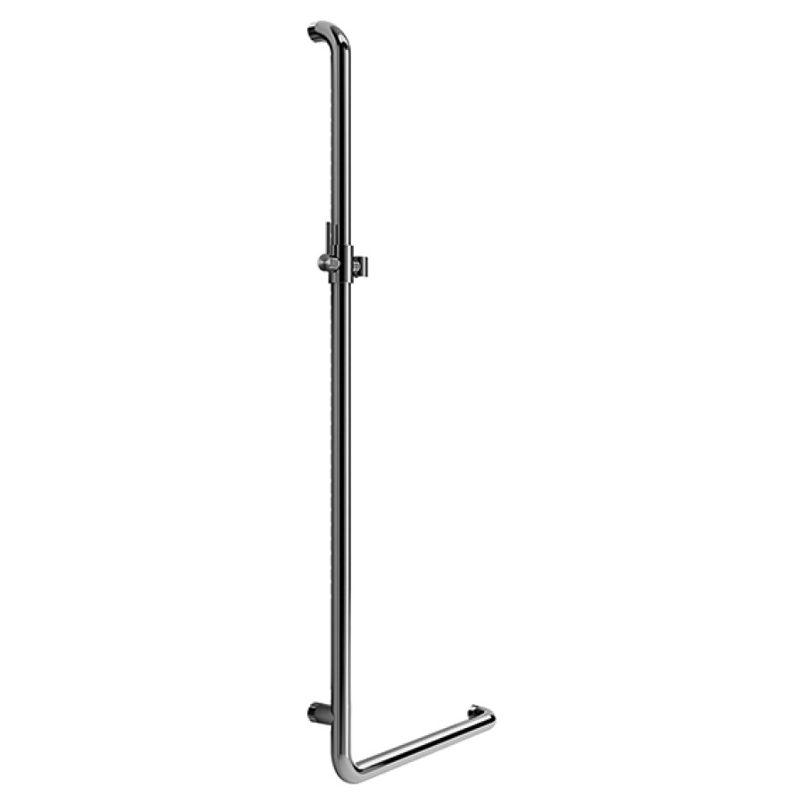Corrimano angolare INEOLINE PURE con asta per doccia PURE, 50 x 120 cm, acciaio inossidabile, con supporto da doccia, DesignGrip a sinistra materiale fissaggio compreso opaco