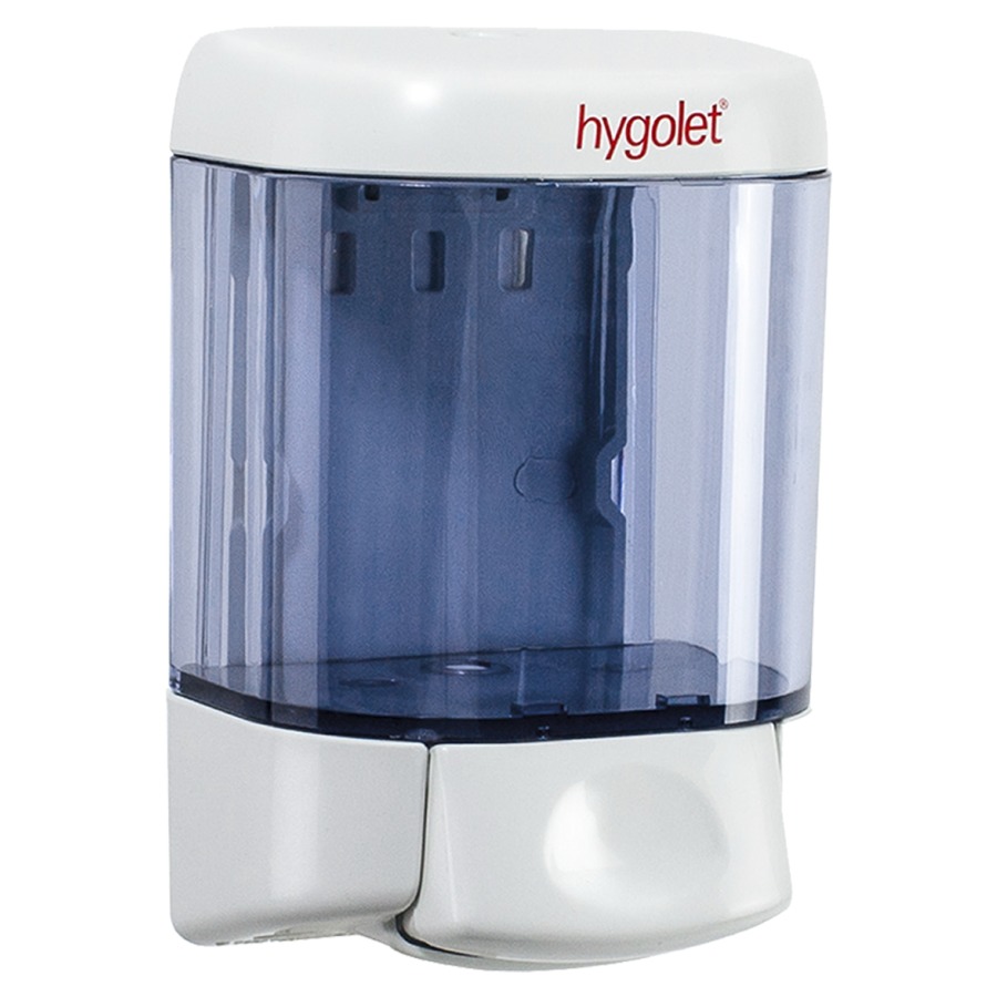 Distributore di sapone HYGOLET VISIOSTAR, materia sintetica L 10,5 cm, A 16 cm, P 9,5 cm per riempimento libero capacità 0,55 litro bianco