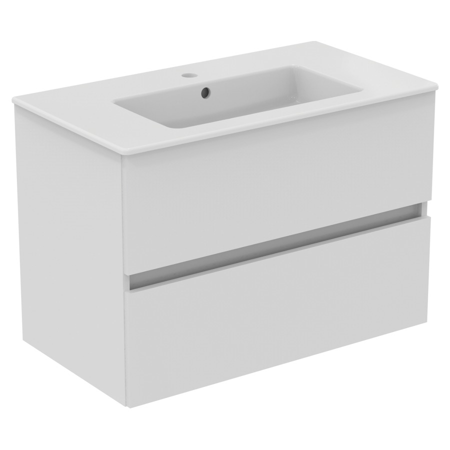 Combinazione di mobili Eurovit+, lavabo ceramica 81,5 x 45 cm mobile 2 cassetti 80 x 44 x 55 cm con barra maniglia bianco standard
