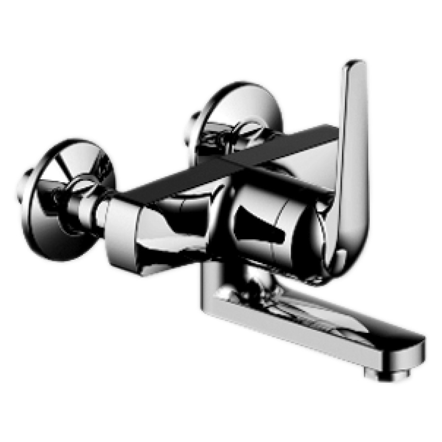 Miscelatore a parete DOMO.5 D 120 mm, S 175 mm bocca orientabile, raccordi d'arresto 1 2" x 1 2" membrana di tenuta, gruppo acustico I chromeline