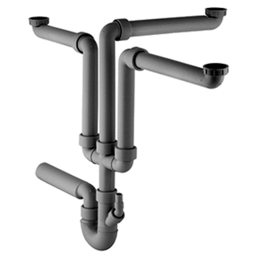 Sifone per lavello GEBERIT 1 1 2" x 56 mm, triplo raccordo e attacco da 1" grigio