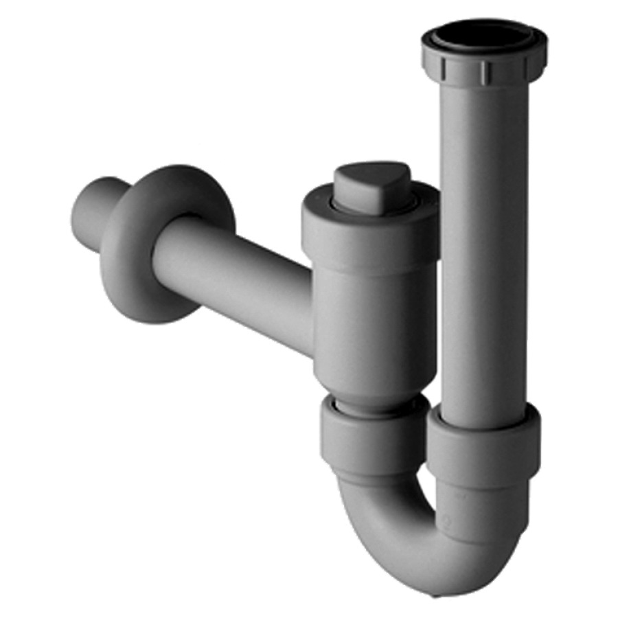 Sifone a tubo curvo GEBERIT 1 1 2" 1 1 4" x 50 mm curva di scarico con rubinetto d'arresto bianco