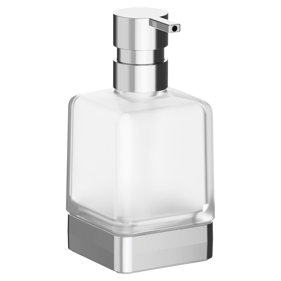 Distributore di sapone Cubo modello d'appogio recipiente in vetro satinato cromato