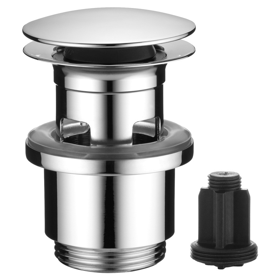Piletta di scarico Push open funzione 2 in 1, tocca per aprire e chiudere, bloccabile in posizione aperta, adatto per lavabi con o senza troppopieno chromeline