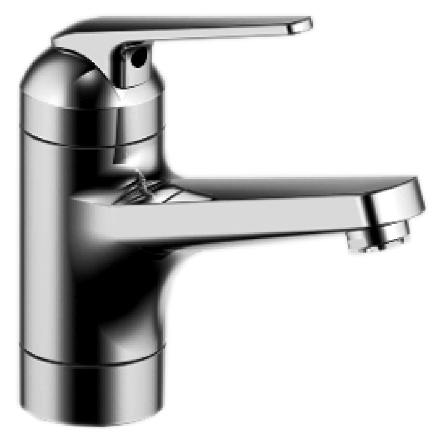 Miscelatore per lavabo DOMO.5 VERSO  sporgenza 150 mm, erogatore orientabile bassa pressione, senza valvola di scarico portata 6 (L min) flessibili di collegamento 3 8" classe di rumorosità I, Classe energetica A chromeline