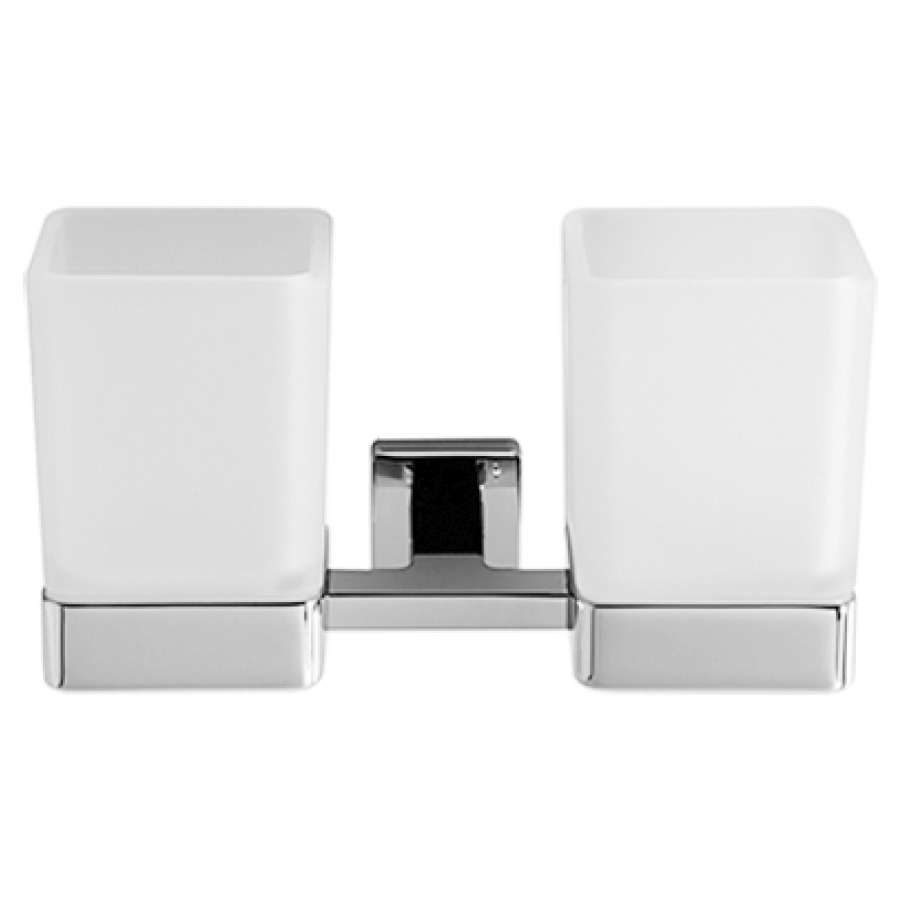 Portabicchiere doppio Cubo 2 bicchieri in vetro satinato cromato