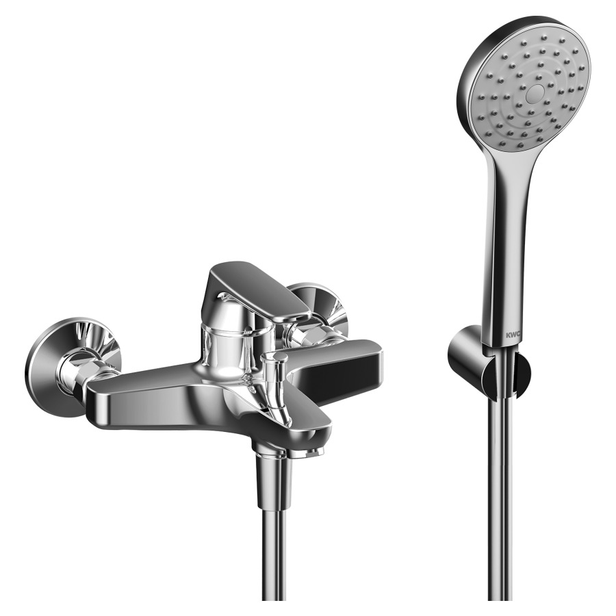Miscelat. da bagno Procasa Uno 17 D 153 mm, raccordi d'arresto 1 2" x 3 4", tubo da doccia 160 cm, doccia a mano supporto, gruppo acustico I chromeline