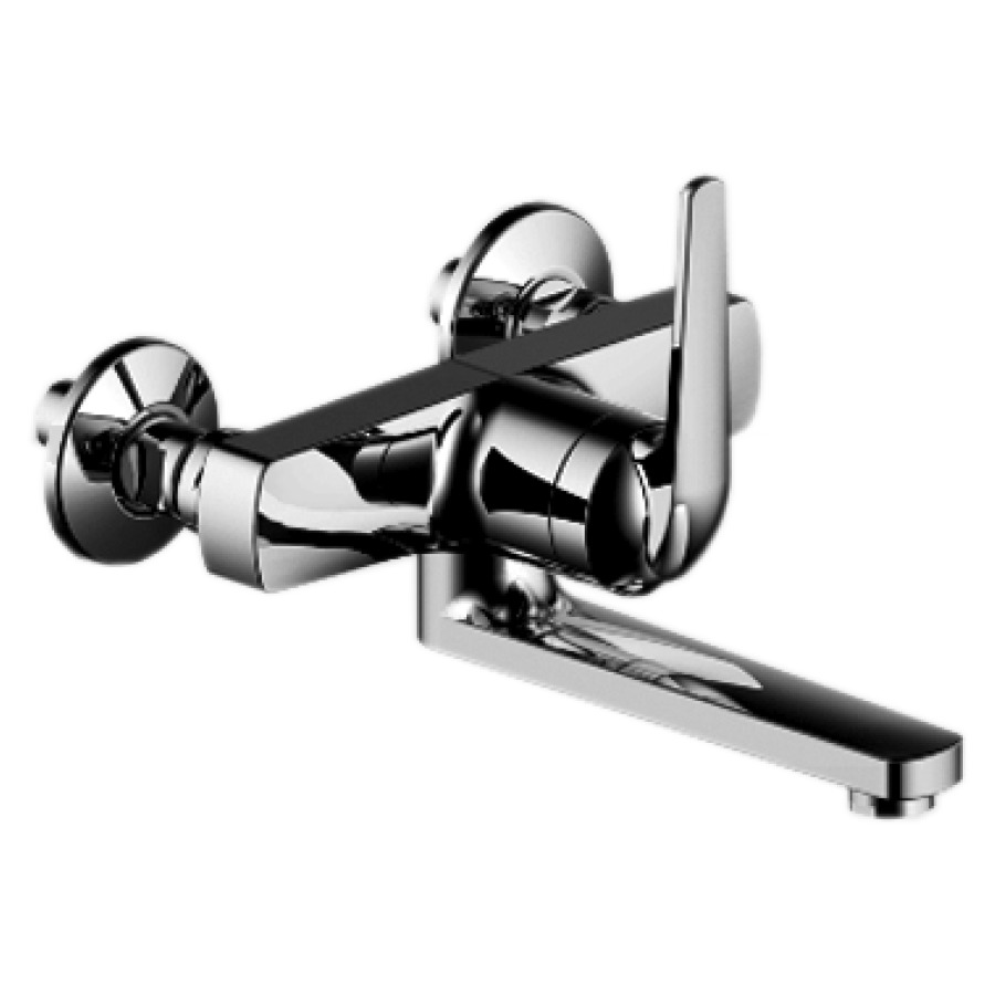Miscelatore a parete DOMO.5 D 153 mm, S 225 mm bocca orientabile, membrana di tenuta, raccordi d'arresto 1 2" x 1 2", gruppo acustico I chromeline