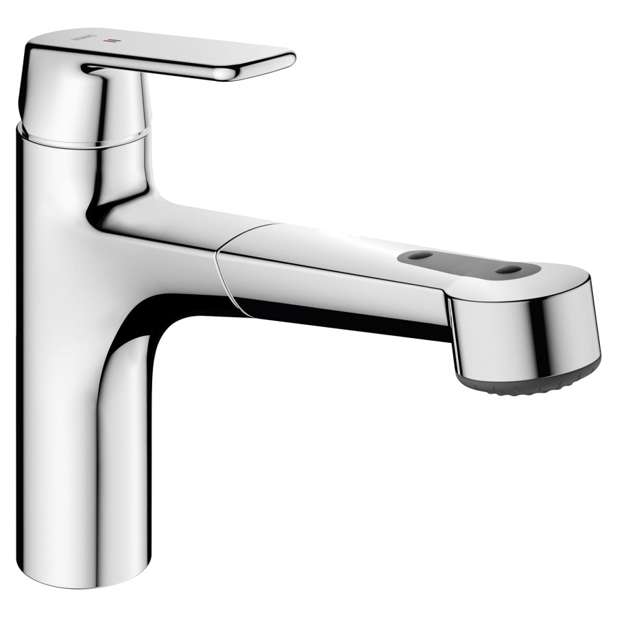 Miscelatore lavello Procasa Tre, S 230 mm, bocca orientabile, doccia estraibile regolabile, tubi flessibili di collegamento 3 8", gruppo acustico I chromeline