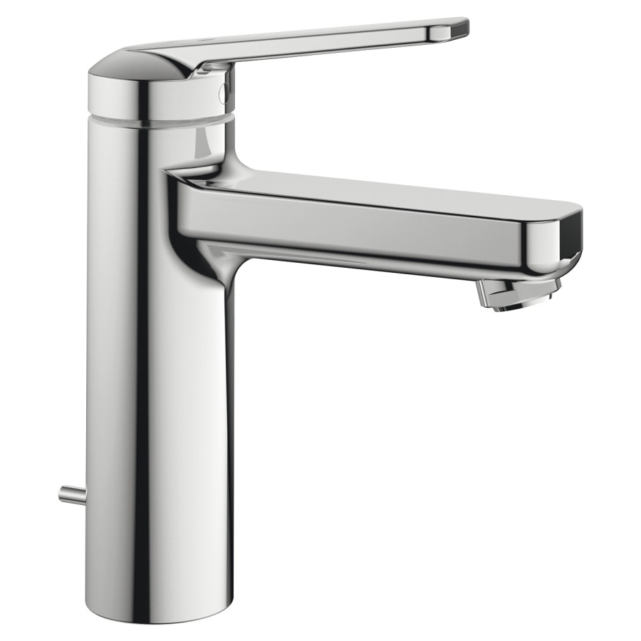 Miscelatore per lavabo DOMO 6.0  sporgenza 125 mm, scarico fisso EfficientControl, con valvola eccentrica portata 4 (L min) flessibili di collegamento 3 8" classe di rumorosità I, Classe energetica A chromeline