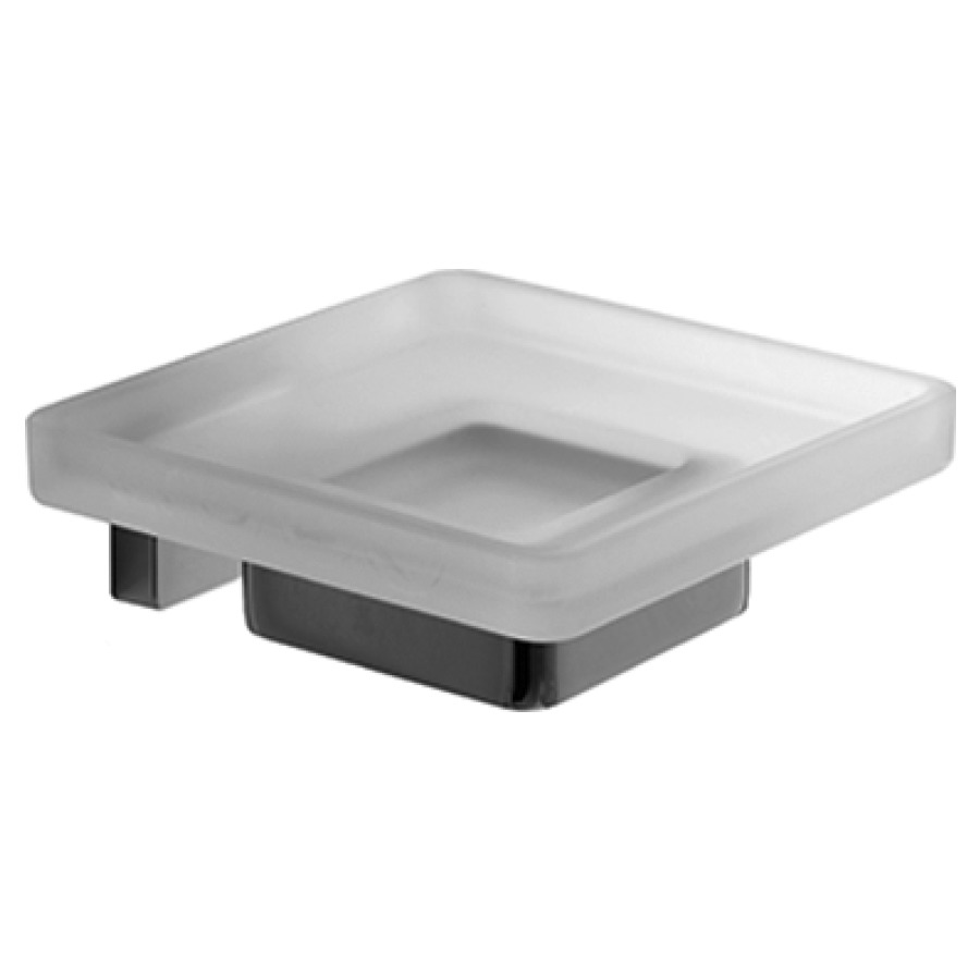 Portasapone Cubo bacinella in vetro satinato cromato