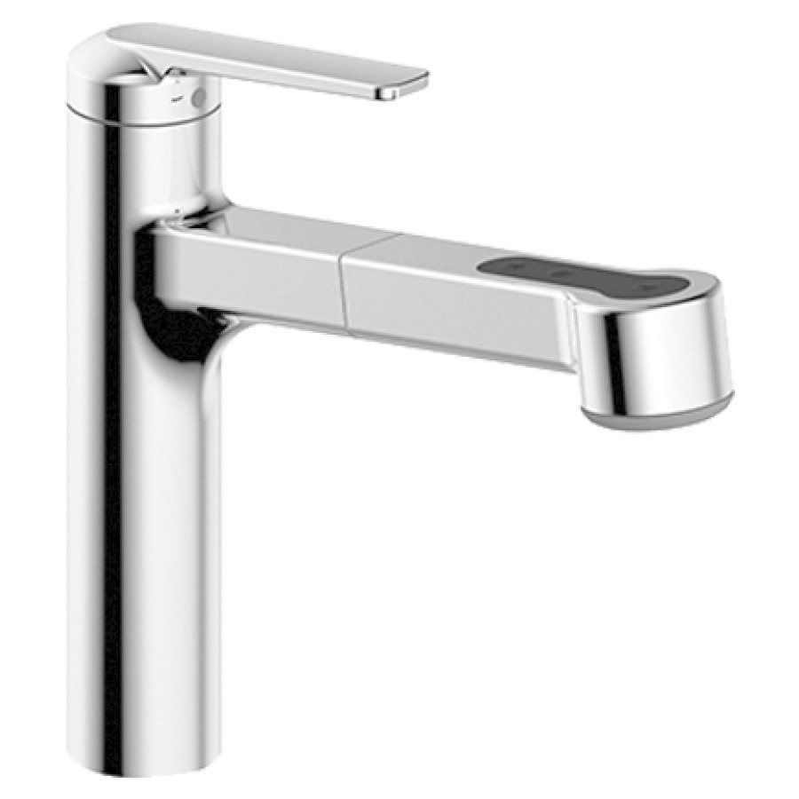 Miscelatore per lavello DOMO 6.0, S 225 mm, per bassa pressione, doccia estraibile tubi flessibili di collegamento 3 8" chromeline