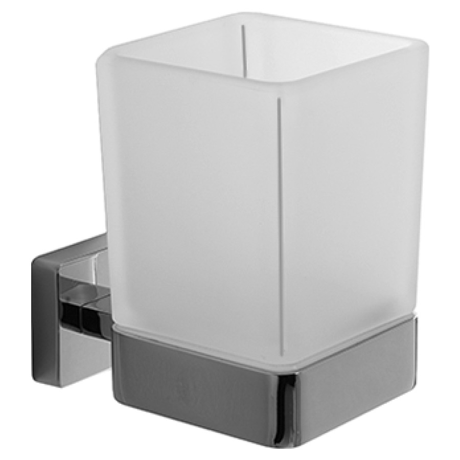 Portabicchiere Cubo bicchiere in vetro satinato cromato