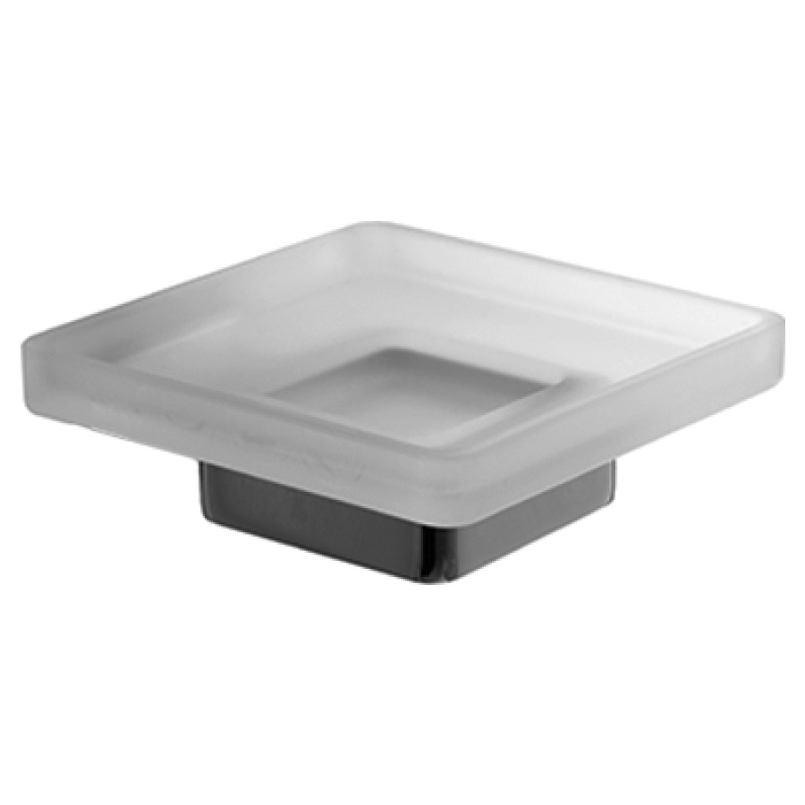 Portasapone Cubo modello d'appogio bacinella in vetro satinato cromato