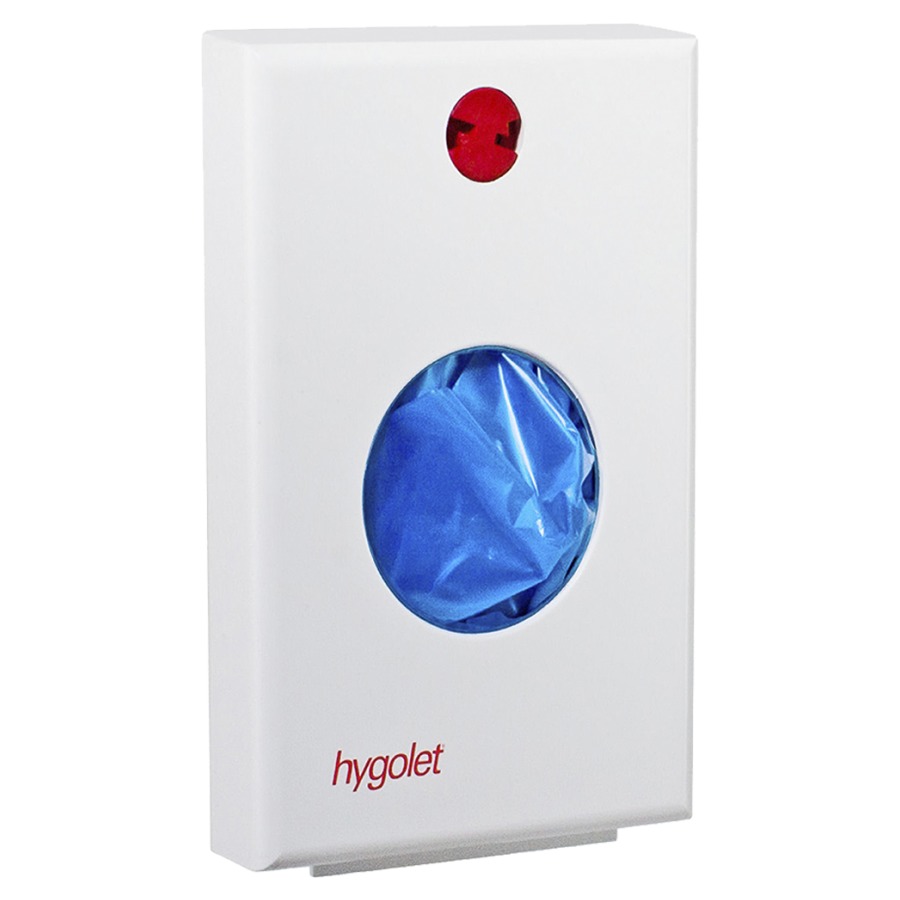 Distrib. sacchi igien. HYGOLET Hygobag Whiteline sintetica, con serratura L 12 cm, A 18,5 cm, P 2,8 cm 1 riempimento di 25 sacchi 574 037 compreso bianco