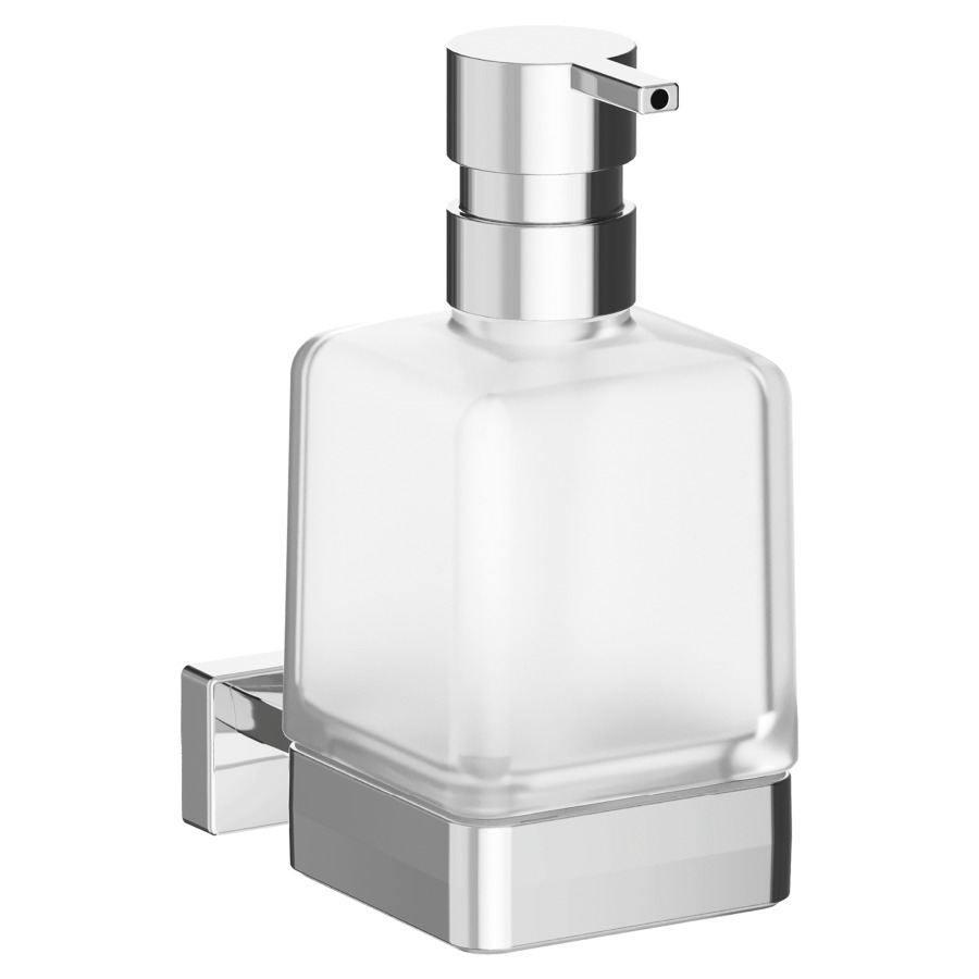 Distributore di sapone Cubo recipiente in vetro satinato cromato
