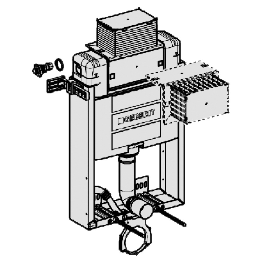 Cassetta ad incasso COMBIFIX OMEGA tipo 98, quadro di montaggio premontato rubinetto di regolaggio 1 2" laterale o dietro a sinistra tubo di risciacquamento comando a due quantità davanti o dal sopra, adattatore Mepla-