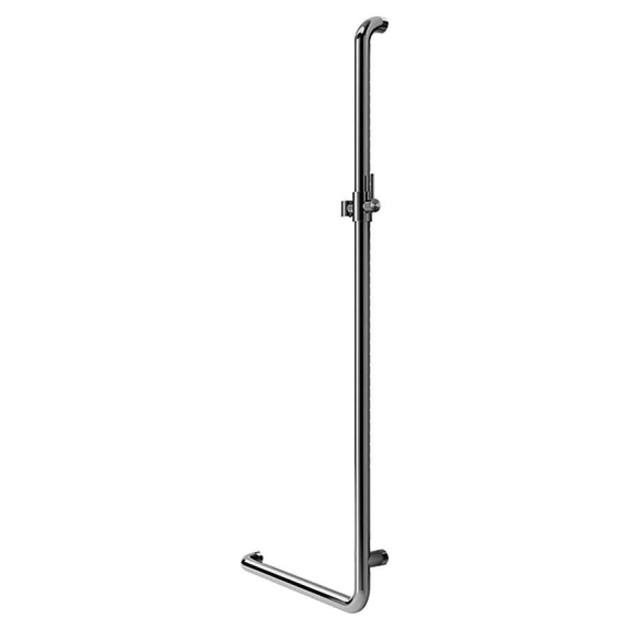 Corrimano angolare INEOLINE PURE, con asta per doccia 50 x 120 cm, acciaio inossidabile, con supporto da doccia, DesignGrip a destra materiale fissaggio compreso opaco