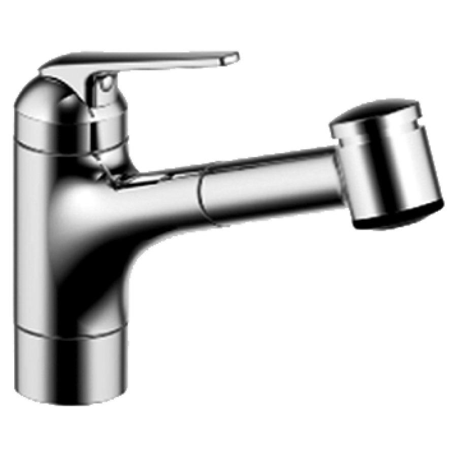 Miscelat. per lavello DOMO.5 S 230 mm bocca orientabile membrana di tenuta, doccia estraibile regolabile, tubi flessibili di collegamento 3 8", gruppo acustico I chromeline