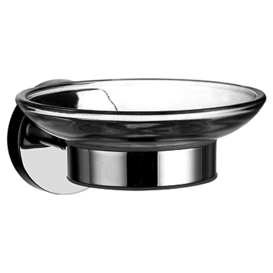 Portasapone Procasa Uno bacinella in vetro trasparente con anello di insonorizzazione per incollare o trapanatura senza set di fissaggio per incollare 591 496 497 cromato
