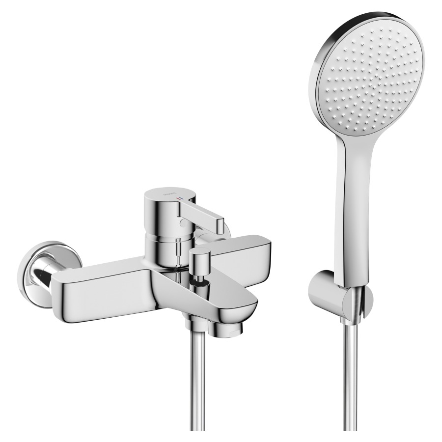 Miscelatore da bagno Fit D 153 mm, raccordi d'arresto 1 2" x 3 4", con doccia tubo da doccia 160 cm, supporto chromeline