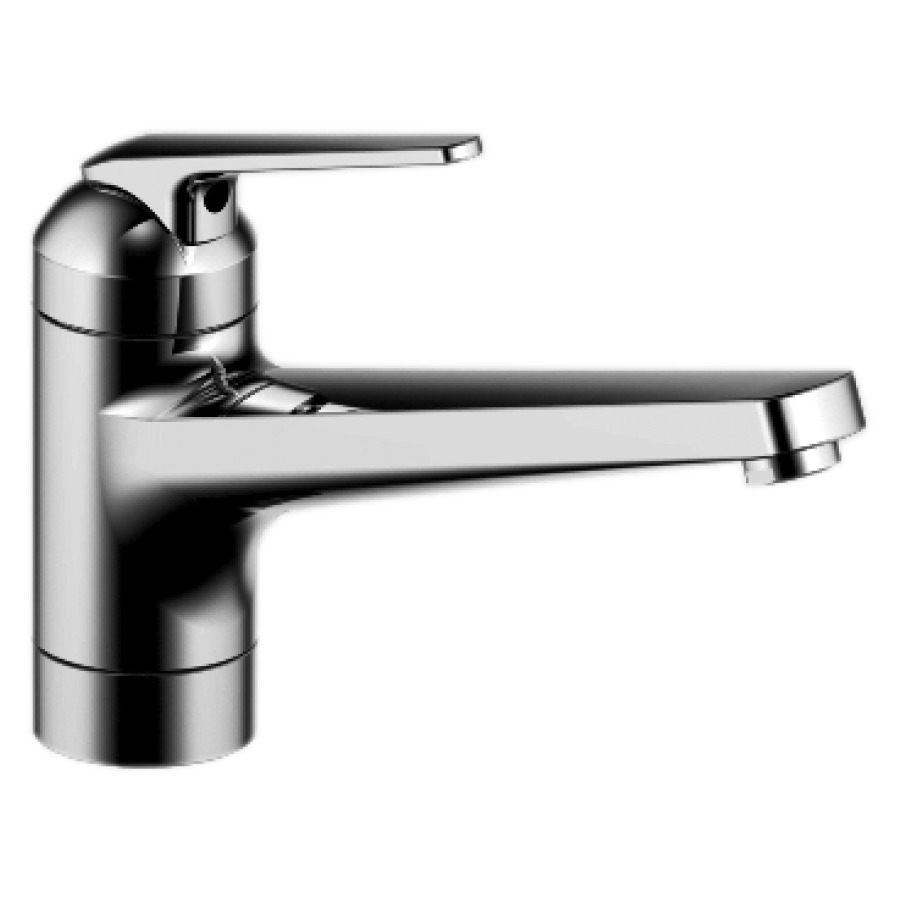 Miscelatore per lavello DOMO.5 VERSO, S 225 mm bocca orientabile, per bollitore a bassa pressione, membrana di tenuta, tubi flessibili di collegamento, gruppo acustico I chromeline