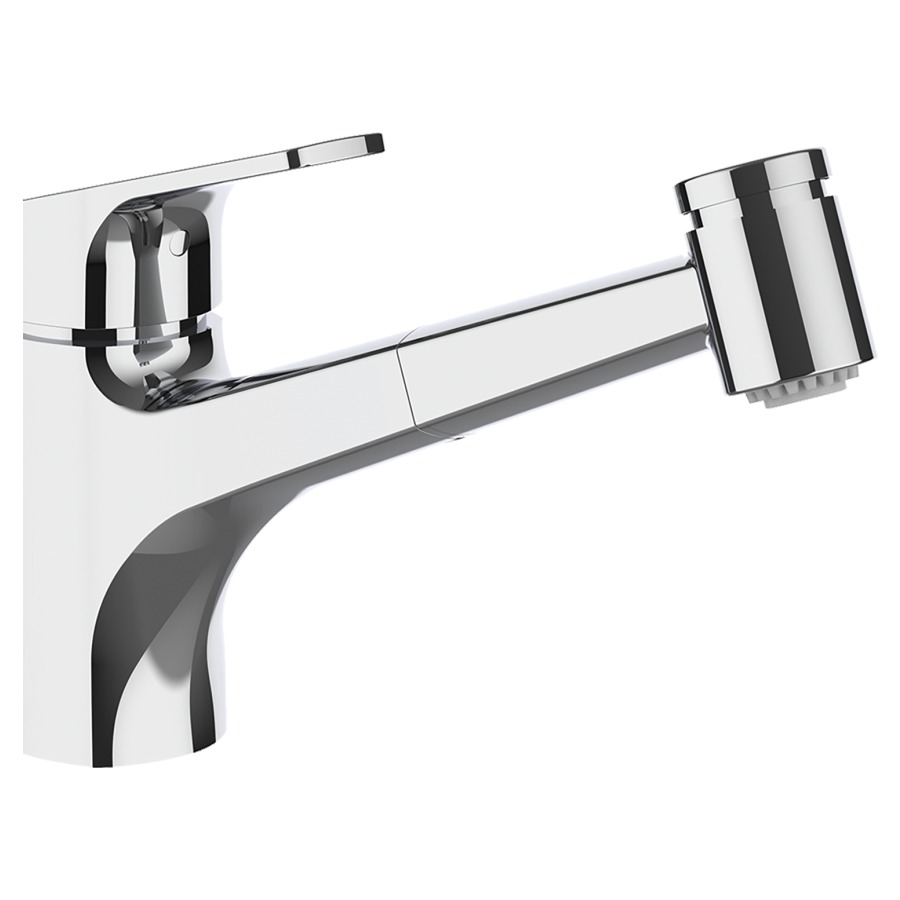 Miscelatore lavello Sema New S 225 mm, bocca orientabile 160°, doccia estraibile regolabile, tubo flessibili di collegamento 3 8" gruppo acustico I cromato