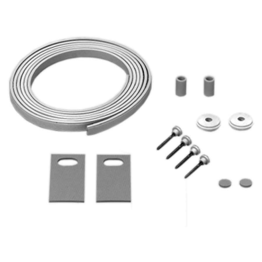 ISO-SET d'isolazione acustica per mobile inferiore sotto lavabo di 40-120 cm 3.4 m nastro in gomma autocollante 2 basi per mensole 2 bussole gomma 2 ranelle-U isolate 2 rondelle in gomma 4 viti Iso eco 2, per requisiti SIA 181 elevati