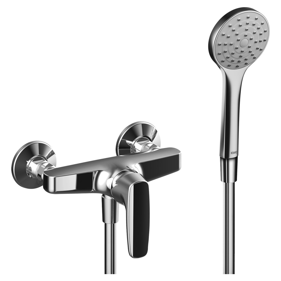 Miscelat. da doccia Procasa Uno 17 D 153 mm, raccordi d'arresto 1 2" x 1 2", tubo da doccia 160 cm, doccia a mano, gruppo acustico I chromeline