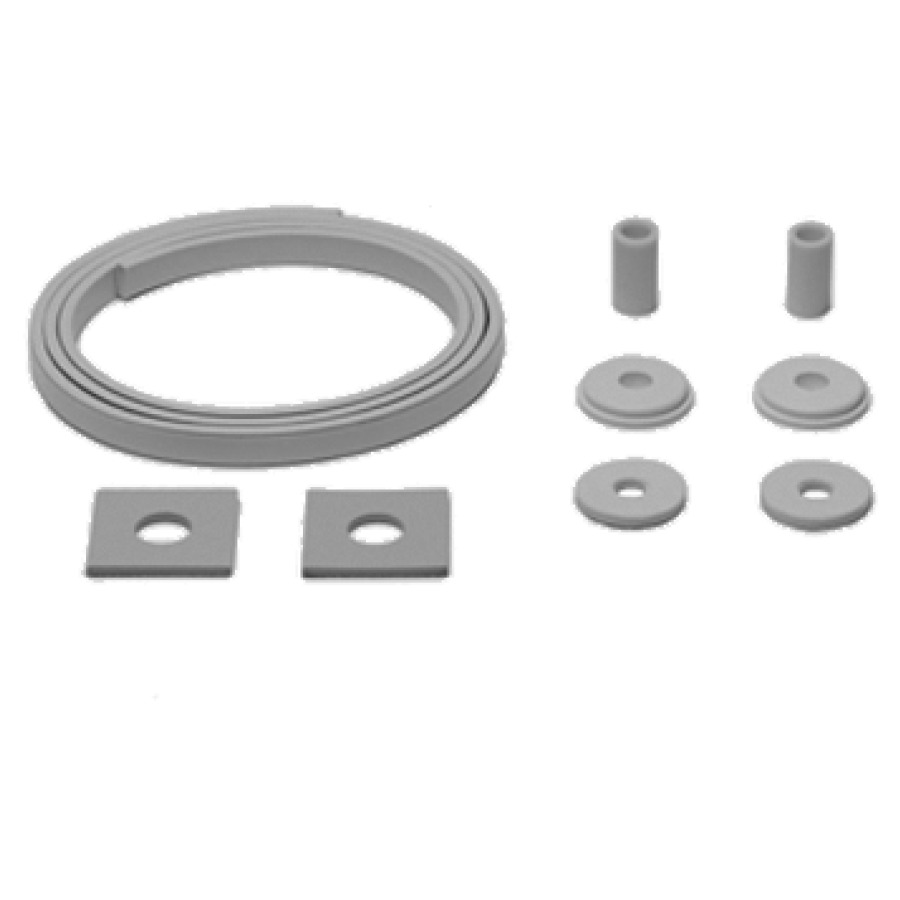 ISO-SET d'isolazione acustica per lavabo e lavamano fino a 80 cm larghezza 2 tasselli in gomma 2 ranelle-U, 2 basi in gomma 1.6 m nastro in gomma autocollante eco 2, per requisiti SIA 181 elevati senza colore