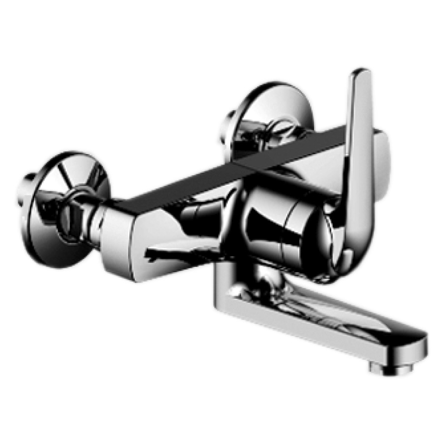 Miscelatore a parete DOMO.5 D 153 mm, S 175 mm bocca orientabile, membrana di tenuta, raccordi d'arresto 1 2" x 1 2", gruppo acustico I chromeline
