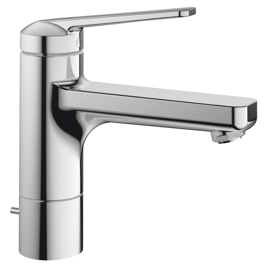 Miscelatore per lavabo DOMO 6.0  sporgenza 150 mm, erogatore orientabile EfficientControl, con valvola eccentrica portata 5 (L min) flessibili di collegamento 3 8" classe di rumorosità I, Classe energetica A chromeline