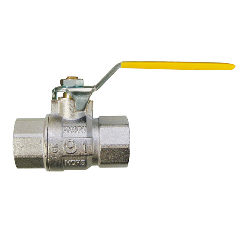 Robinet à bille gaz levier en acier jaune femelle 1", laiton nickelé
