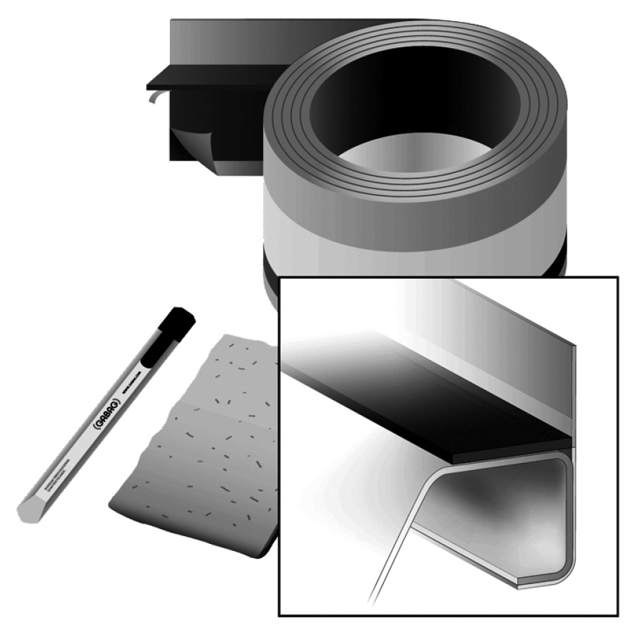 Bordo Flex Gabag Schnittschutz 250 cm, nastro di tenuta non tessuto nascosto, profilo perforato di protezione del bordo vasca e isolatione acustica premontato coltello, profilo di compensazione per angolo panno di pulito e ascuigatura