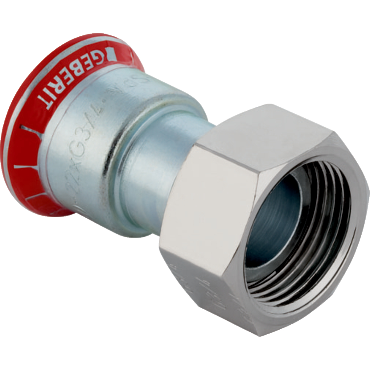 Raccord Geberit Mapress acier carbone avec écrou de serrage nickelé: d15mm G1/2"