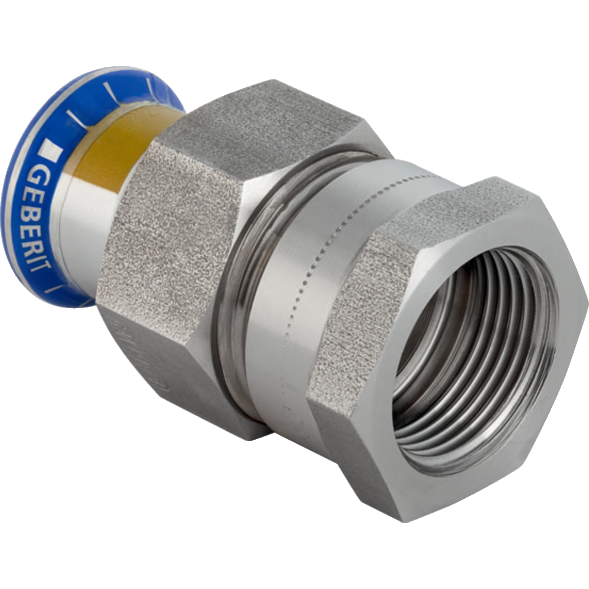 Raccord intermédiaire Geberit Mapress acier inoxydable avec filetage intérieur, écrou de serrage en acier CrNi (gaz): d18mm Rp1/2" G3/4"
Traits:
- Non serti non étanche
- Marqué en jaune
- Manchon à sertir avec bouchon de protection jaune
- Joint plat en matériau composite renforcé de fibres
- Sans silicone
- Joint d'étanchéité en HNBR jaune
- Indicateur de sertissage
Usage:
- Pour le raccordement des robinets de mesure, de régulation et des ensembles de protection
- Pour le raccordement d'appareils au gaz
- Pour le raccordement au tuyau d'alimentation en eau domestique
- Pour gaz liquéfiés
- Pour biogaz
- Pour gaz naturels