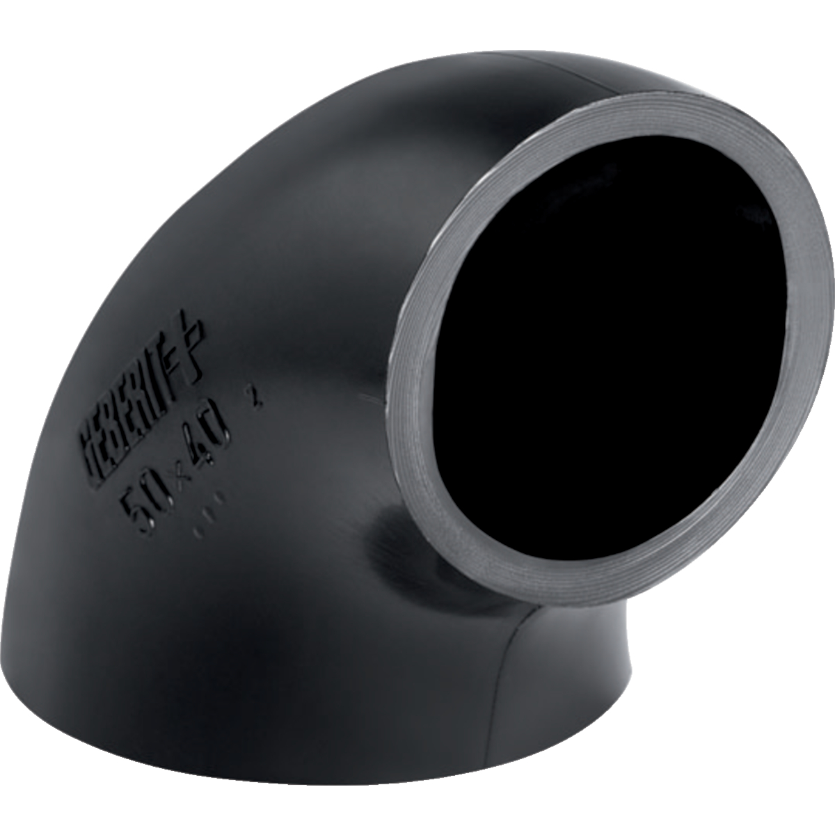 Coude 90° Geberit PE réduit, sans branche: 90° d56mm d1=50mm
Traits:
- Grand rayon