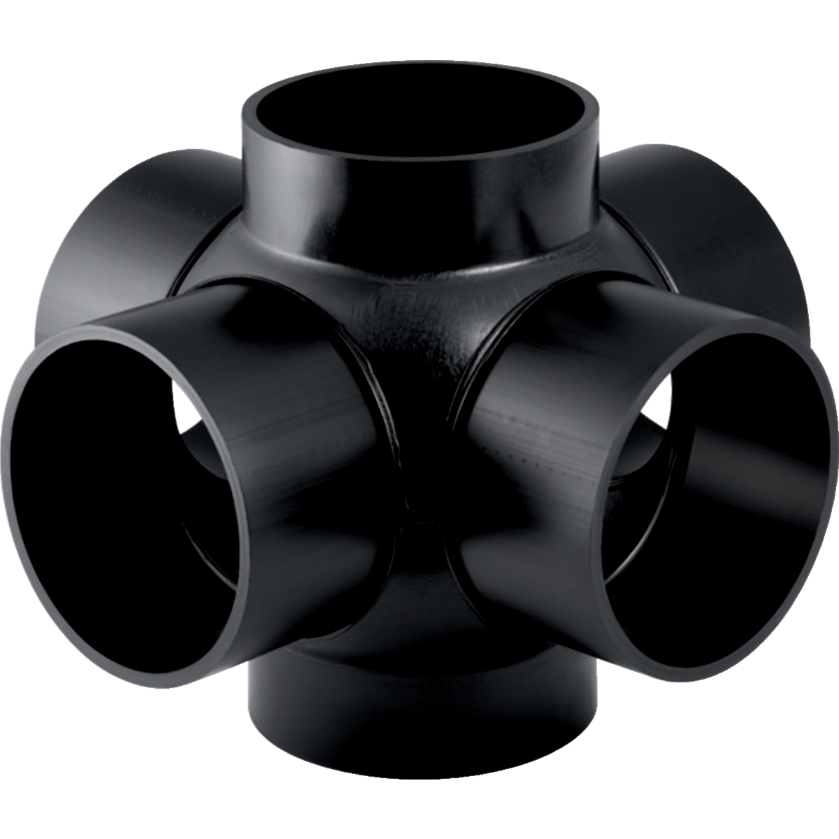 Embranchement boule 88.5° à quatre départs Geberit PE, raccords 90° décalés: d110mm d1=110mm