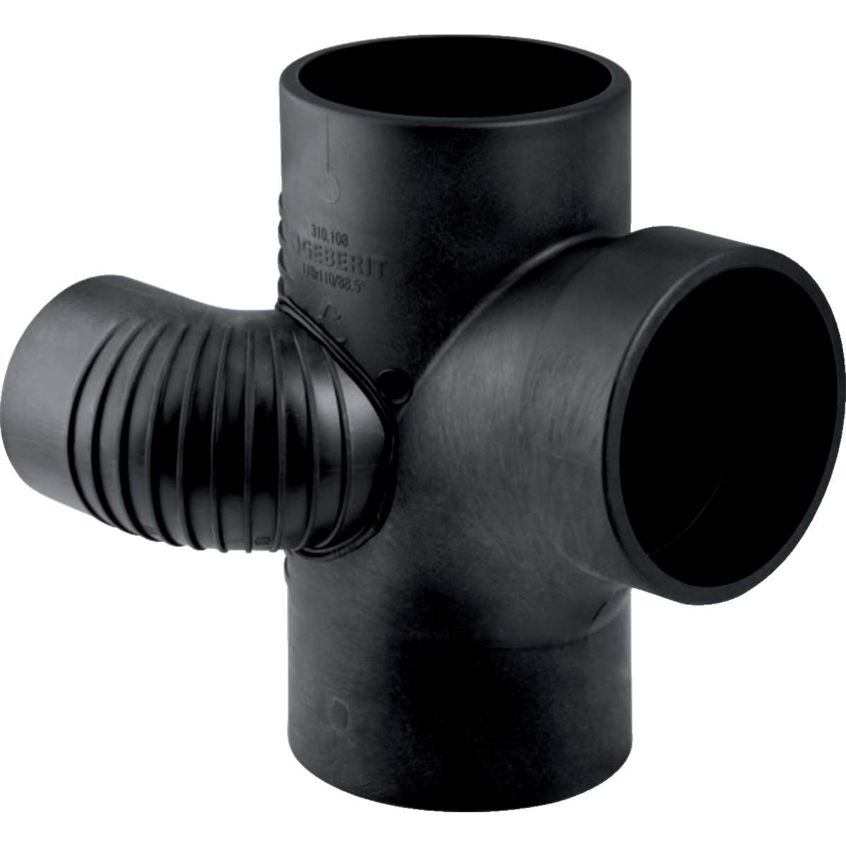 Embranchement avec départ coudé 88.5° à droite Geberit Silent-db20 pour gaine: d110mm d1=110mm d2=75