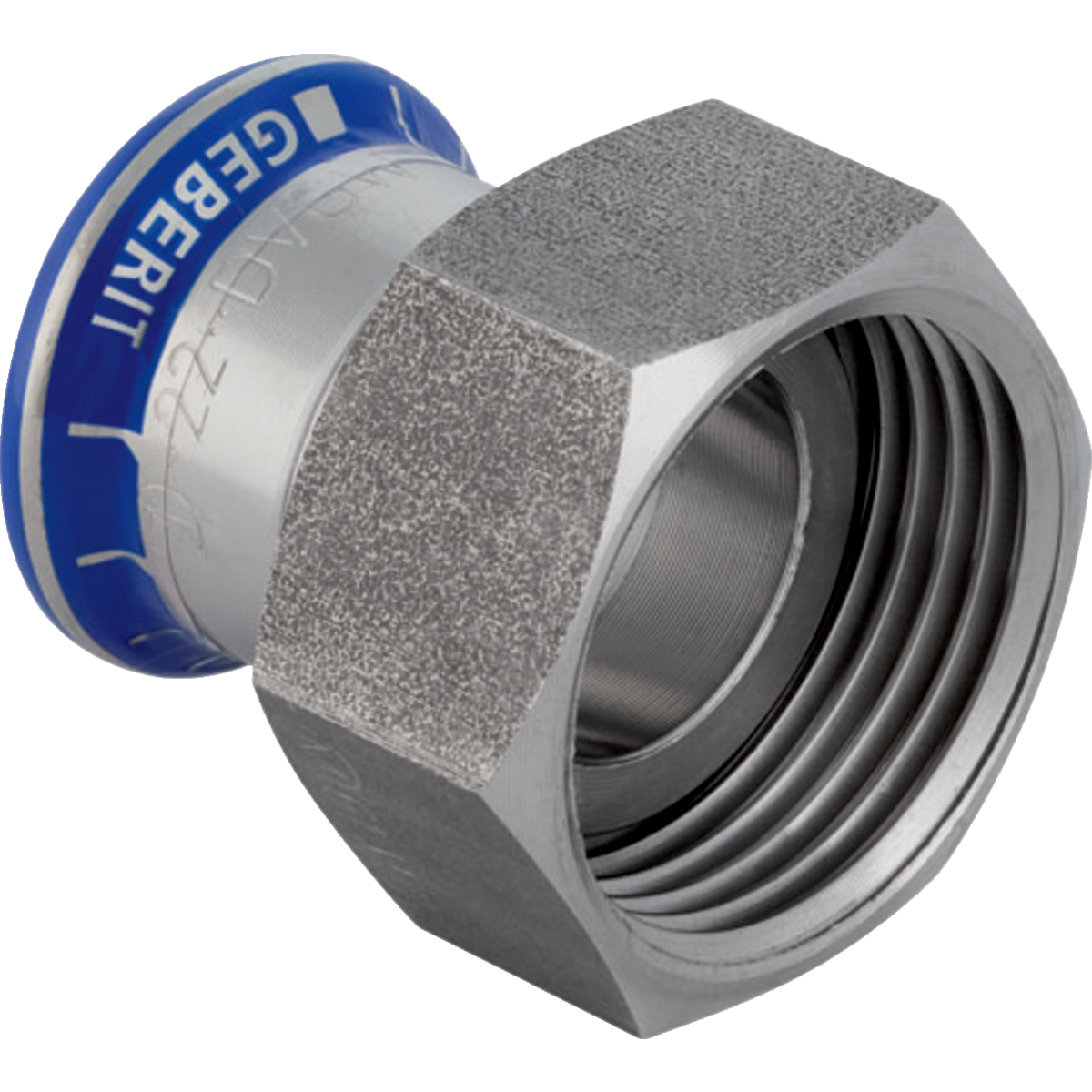 Raccord Geberit Mapress acier inoxydable avec écrou de serrage en acier CrNi: d15mm G3/4"