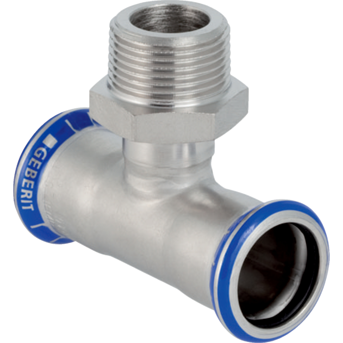 Té Geberit Mapress acier inoxydable avec filetage extérieur: d18mm R1/2" d1=18mm