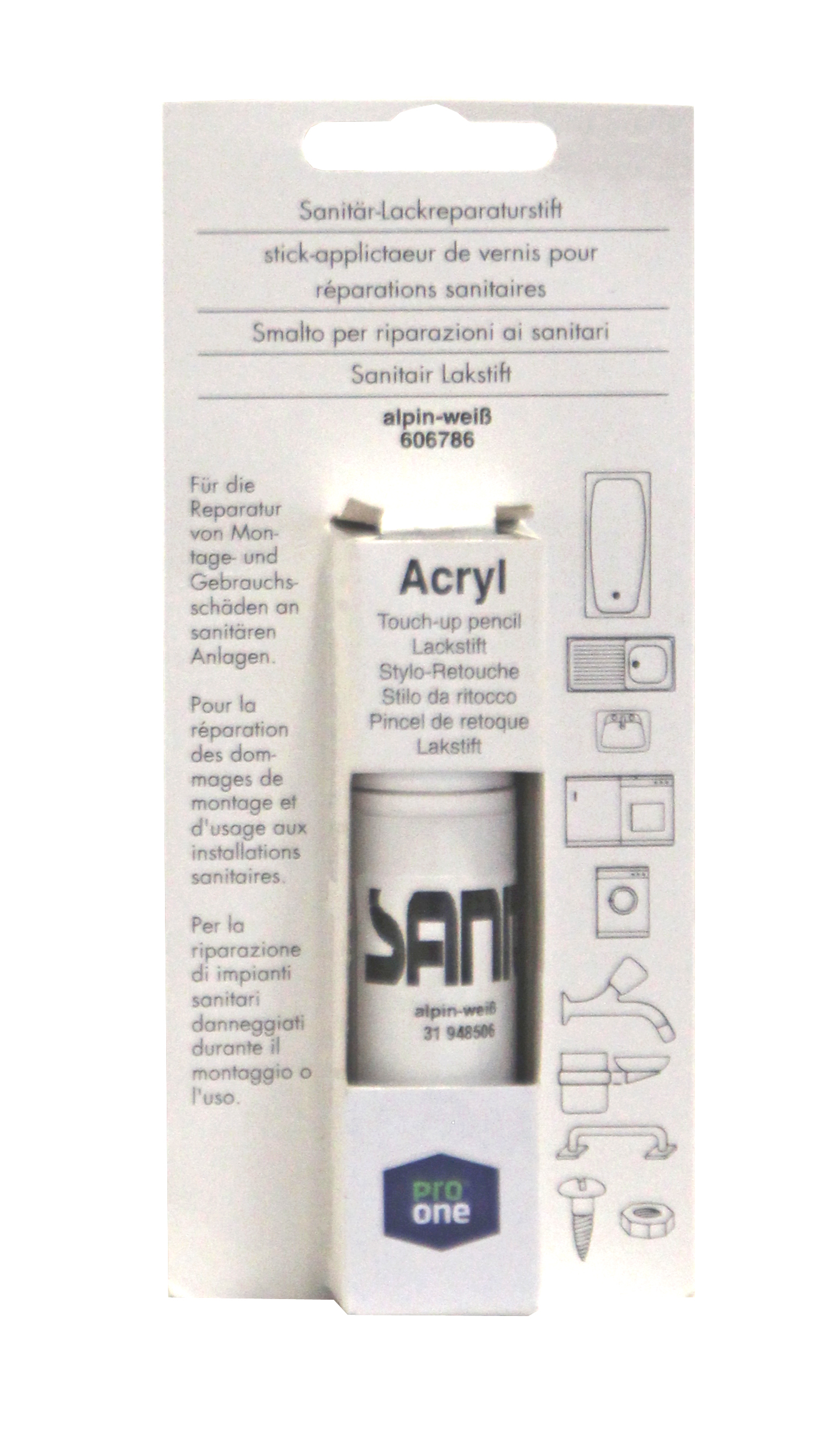 Lacca per riparazioni ProOne per una riparazione di piccoli danni superficiali d'oggetti sanitari come vasche da bagno docce, lavabi ecc., anche eccellente adatto per le riparazione di piastrelle UN 1263, colore, disposizione speciale 640E