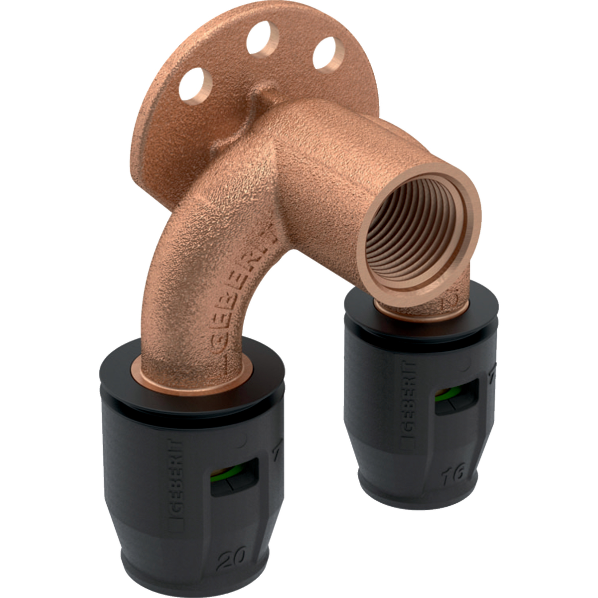 Equerre de raccordement double 90° Geberit PushFit: d16mm Rp1/2" d1=16mm L5.2cm